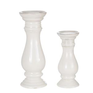 Set de 2 portavelas gres blanco roto