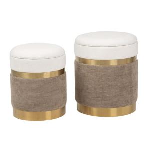 Set de 2 puffs blanco de madera 36 31x36 31x44 38cm