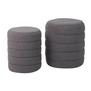 Set de 2 puffs gris de tela 40/33x40/33x45/40cm