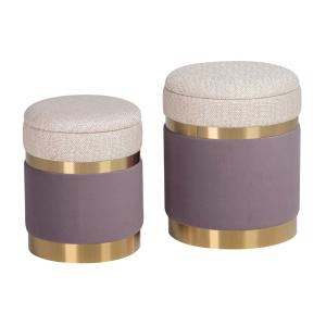 Set de 2 puffs morado de madera 36 31x36 31x44 38cm
