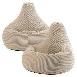 Set de 2 pufs con respaldo alto, pana beige