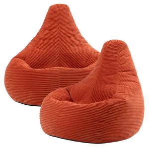 Set de 2 pufs con respaldo alto, pana naranja terracota