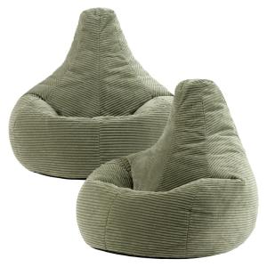 Set de 2 pufs con respaldo alto, pana verde salvia