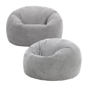 Set de 2 pufs de pana gris claro