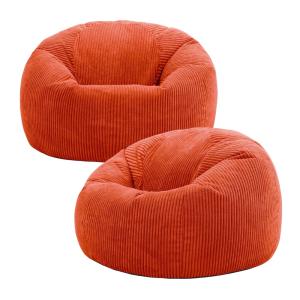 Set de 2 pufs de pana naranja terracota