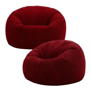 Set de 2 pufs de pana rojo burdeos