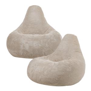 Set de 2 pufs reclinable en respaldo alto y pana beige