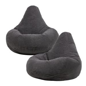 Set de 2 pufs reclinable en respaldo alto y pana gris antra…