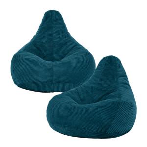 Set de 2 pufs reclinable en respaldo alto y pana verde azul…