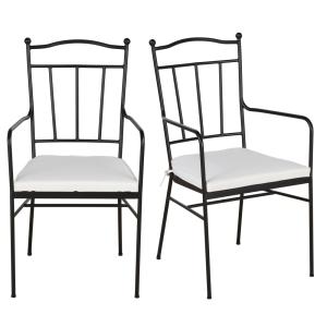Set de 2 silla de exterior de acero negro y cojines blanco…