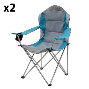 Set de 2 silla plegable de camping con bolsa gris y azul