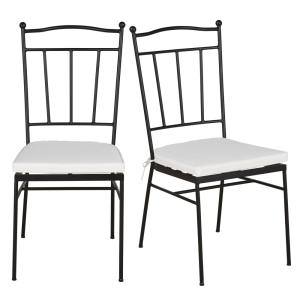 Set de 2 sillas de jardín de acero negro y cojines blanco r…