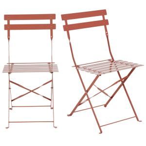 Set de 2 sillas de jardín plegables de acero color terracot…