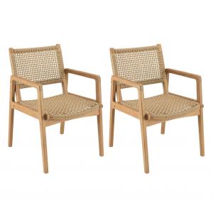 Set de 2 sillones de jardín de madera de teca y ratán sinté…