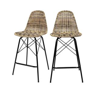 Set de 2 taburetes para isla de cocina tejida marrón 63 cm