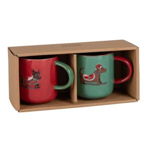 Set de 2 tazas navideñas con perros en relieve de cerámica…