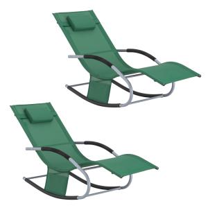 Set de 2 tumbonas con almohada y bolsillo lateral verde pino