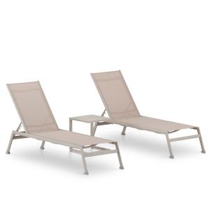 Set de 2 tumbonas jardin con mesita auxiliar aluminio beige