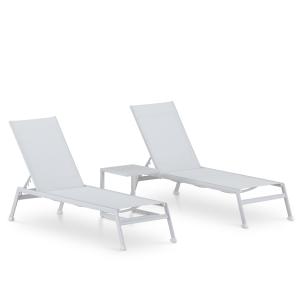 Set de 2 tumbonas jardin con mesita auxiliar aluminio blanco