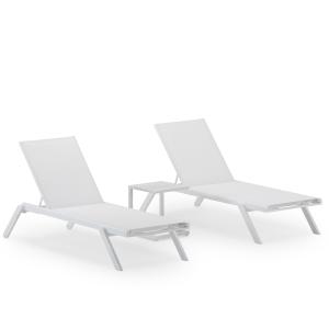 Set de 2 tumbonas y mesita auxiliar en aluminio blanco