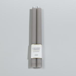 Set de 2 velas largas estriadas gris topo
