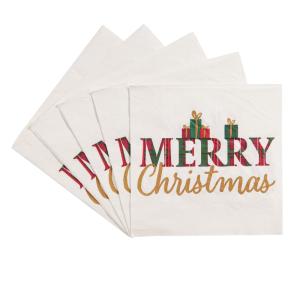 Set de 20 servilletas de papel color crudo Merry Christmas