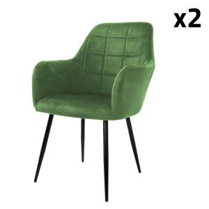 Set de 2x sillas de comedor tapizadas en terciopelo verde