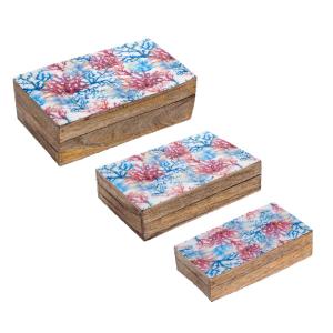 Set de 3 cajas corales madera azul 9x18x26cm