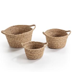 Set de 3 cestas de fibra natural con asas