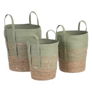Set de 3 cestas de fibra natural trenzada verde y natural c…