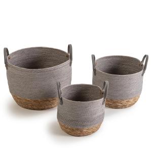 Set de 3 cestas de fibra natural y papel, gris/natural