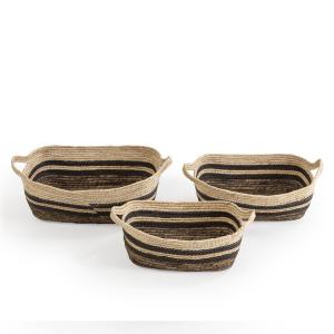 Set de 3 cestas de fibra natural y papel, marrón/beige con…