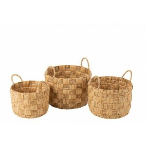 Set de 3 cestas redondo jacinto de agua natural 44x44 cm