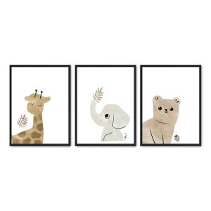 Set de 3 cuadros 213, marco negro, 30x40 cm