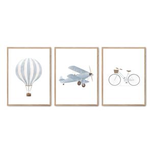 Set de 3 cuadros 215, marco roble, 30x40 cm