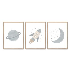 Set de 3 cuadros 216, marco roble, 50x70 cm