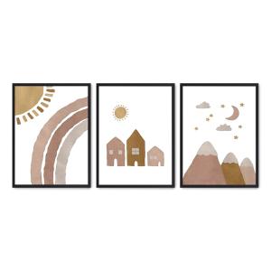 Set de 3 cuadros 218, marco negro, 50x70 cm