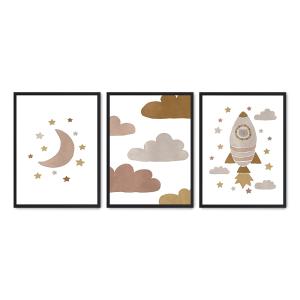 Set de 3 cuadros 219, marco negro, 30x40 cm
