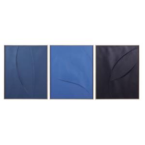 Set de 3 cuadros abstractos azules con relieves 72x90 cm