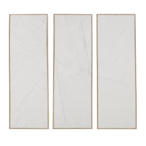 Set de 3 cuadros abstractos con relieves blancos 156x152 cm