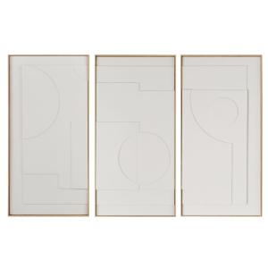 Set de 3 cuadros abstractos con relieves color crudo 180x12…