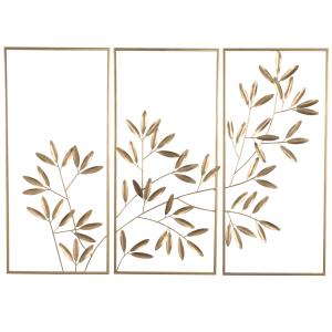 Set de 3 cuadros con follaje de metal dorado de 97x70 cm