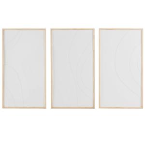 Set de 3 cuadros con relieves blancos y madera de pino 60x1…