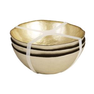 Set de 3 cuencos de aperitivo de vidrio con efecto dorado