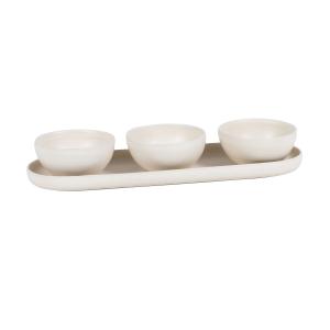 Set de 3 cuencos para aperitivos de gres beige y bandeja