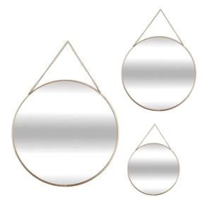 Set de 3 espejos con borde hierro dorado ø20,24,29 cm