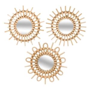 Set de 3 espejos de mimbre en beige 28x28cm