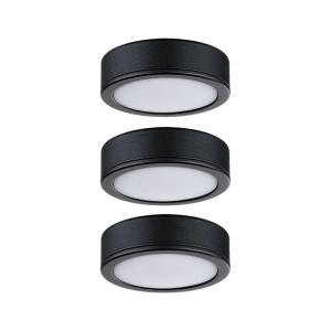 Set de 3 focos led redondos en plástico negro diám: 6,5cm