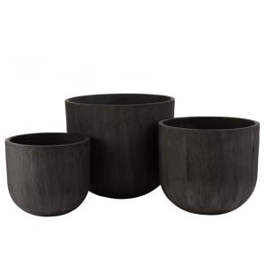 Set de 3 macetas redondas cerámica alto negro 50w / alt. 43