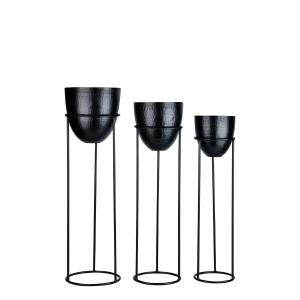 Set de 3 maceteros decorativos elevados en hierro negro h71